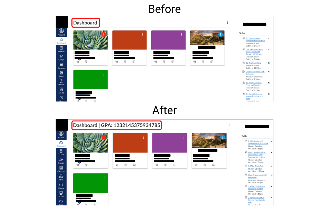 Canvas GPA Calculator interface