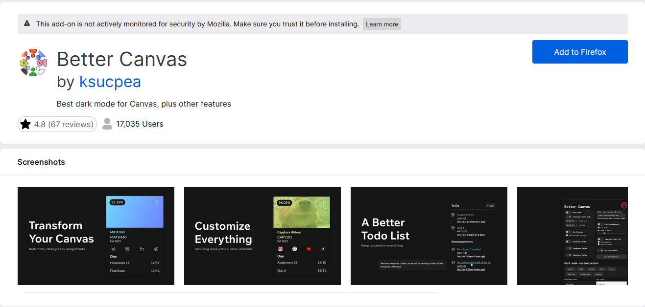 Firefox Add-ons Better Canvas Installation Tutorial