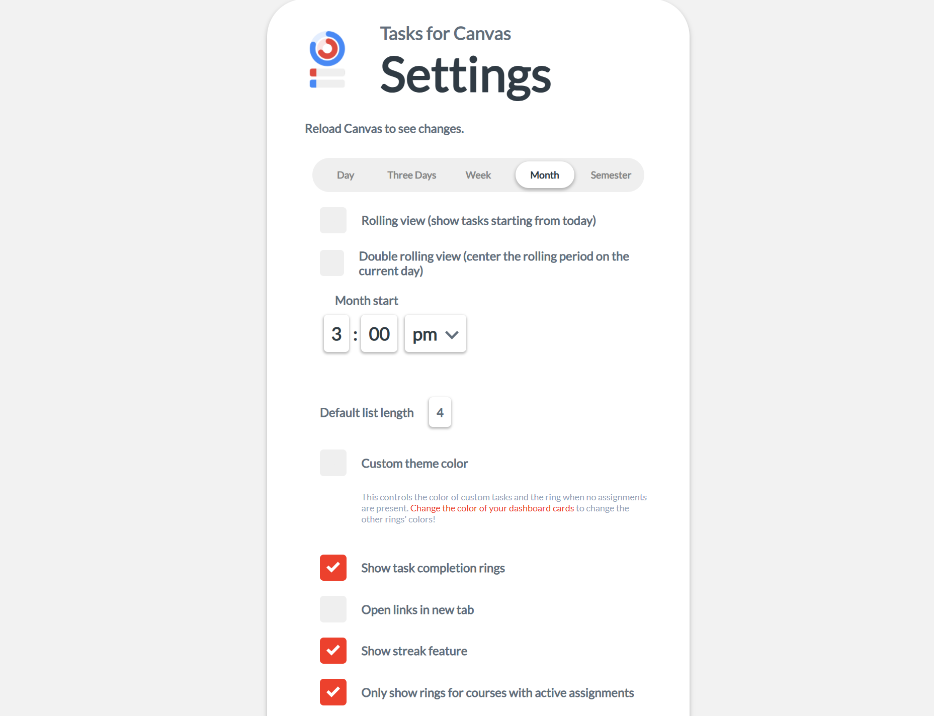 Tasks for Canvas interface